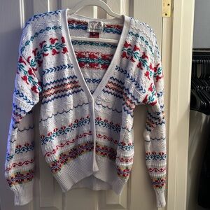 Susan Bristol White Multicolor Patterned Cardigan